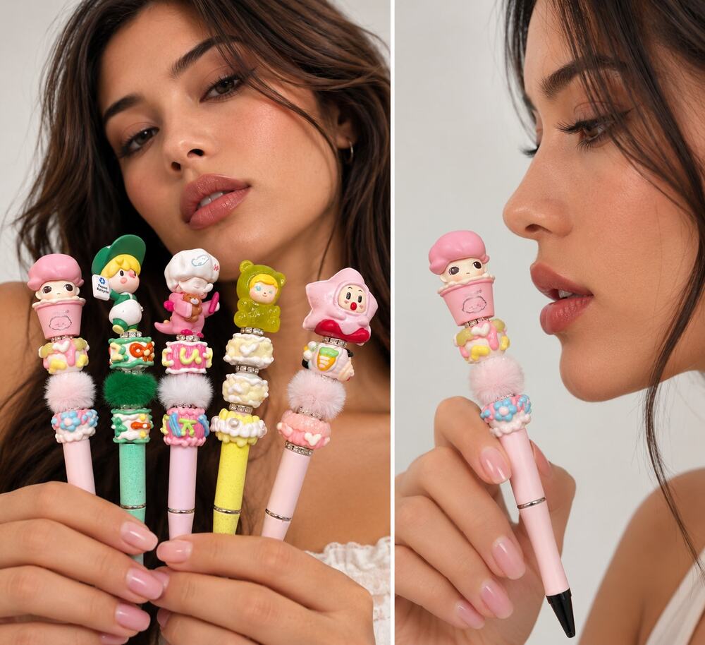 Kawaii Cute 3D Character Pens with Rhinestones